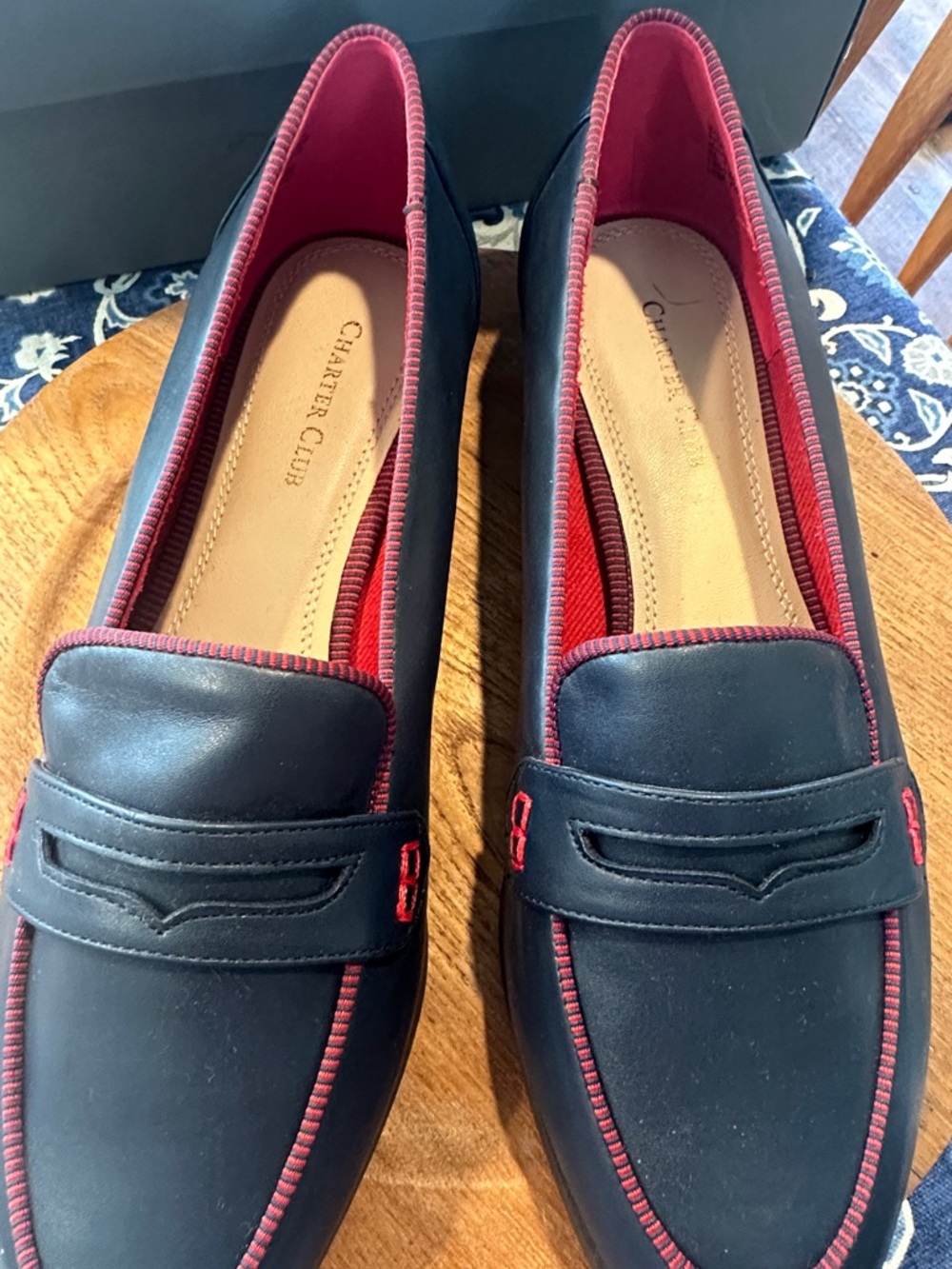 Charter Club Navy Blue loafers with Red Trim